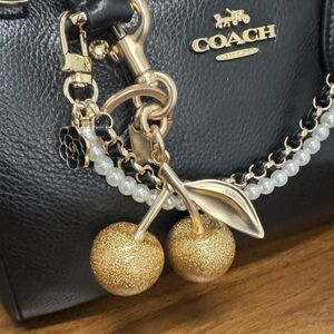 Gold cherry purse accessory Key Holder clip on bag